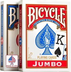 Bicycle Jumbo Index Playing Cards , 2 Pack Large Print Poker Size Deck of Cards for Easy Reading, Family Card Games, and Casino Play