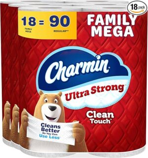 Charmin Ultra Strong Clean Touch Toilet Paper, 18 Family Mega Rolls = 90 Regular Rolls